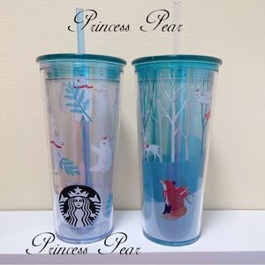 2x Starbucks ACRYLIC Christmas Polar Bear Present 2019 16 oz. COLD CUP